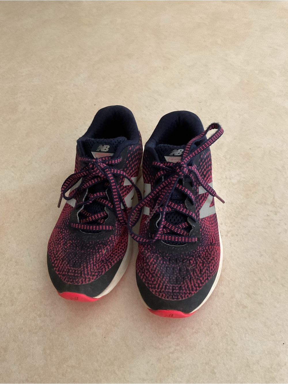 New Balance Kids Pink and Navy Knit Lace-Up Sneakers